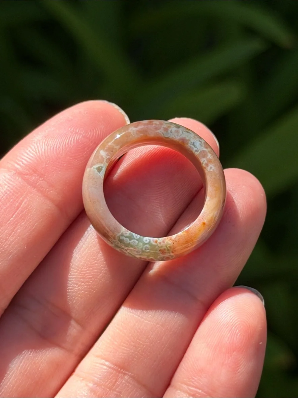 Size 7.5 pink ocean jasper ring 1649